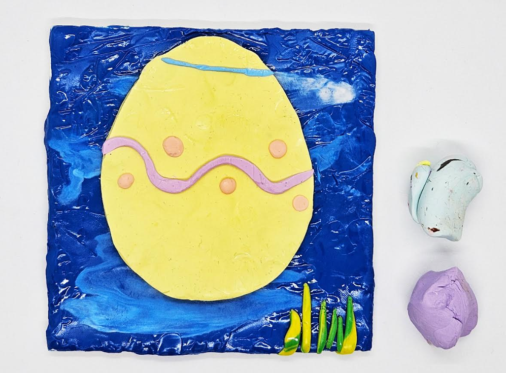 spring craft for kids shows a plasticine egg image.