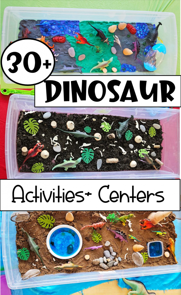 dinosaur activities for kids shows a pinterest pin.