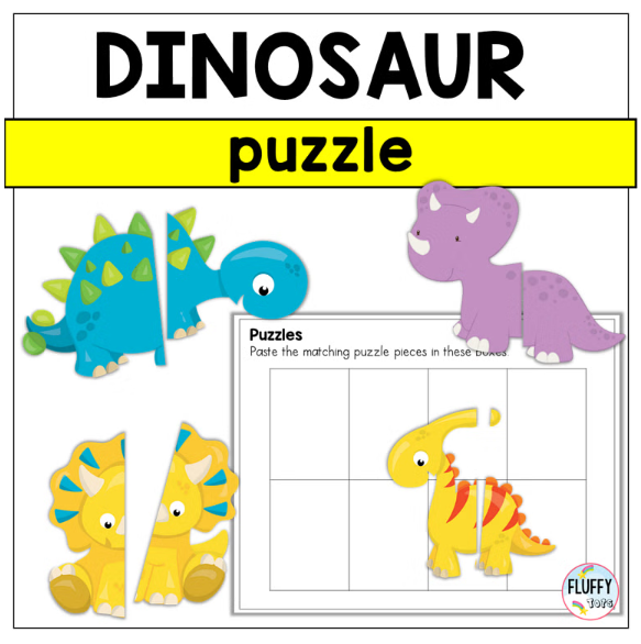 printable puzzle shows a dinosaur puzzle.