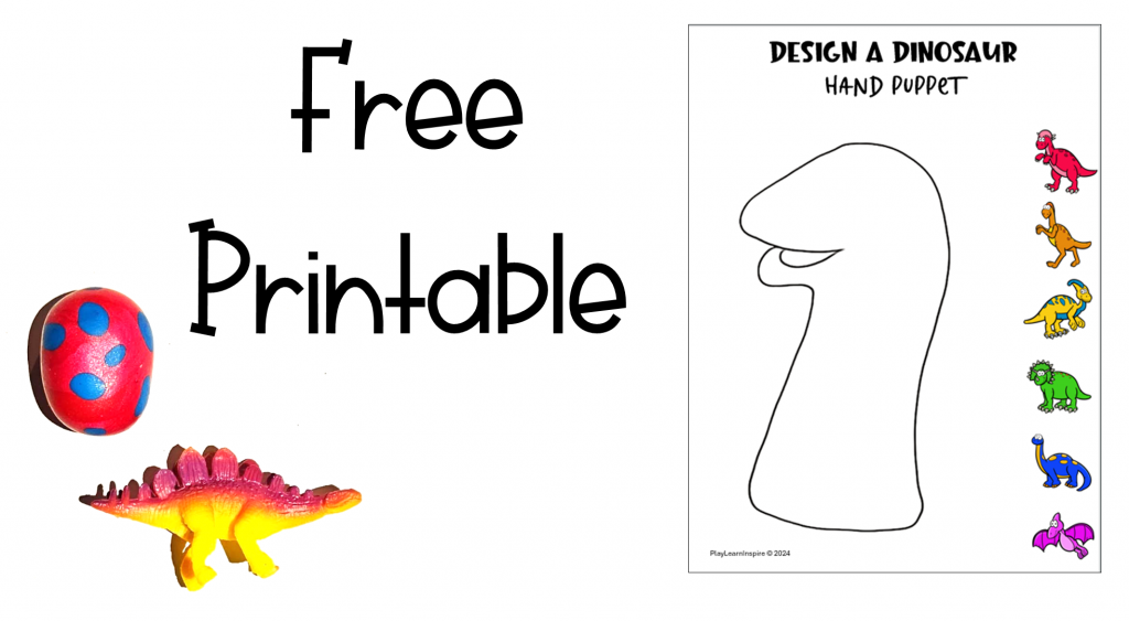 free printable page shows a dinosaur sock puppet page.