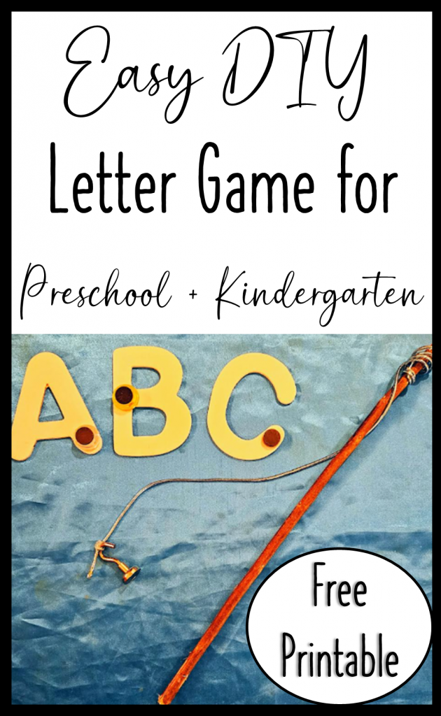 letter game for preschool shows a pinterest pin image.