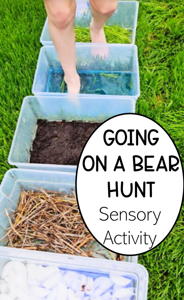 we're going on a bear hunt sensory activity shows a pintrest pin.