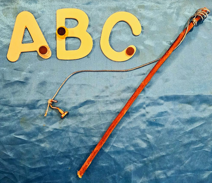 letter games shows the letters ABC with a magnet on each and a fishing rod.