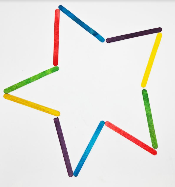 shape activity for kids shows a star made from popsicle sticks.