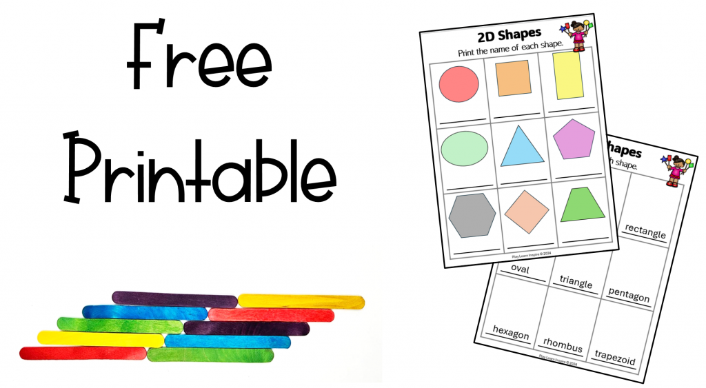 free kindergarten worksheet shows a button for free printables and shows two 2d math sheets.