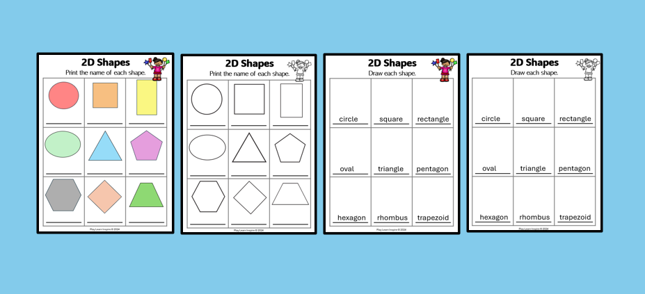 making shapes shows images of four printable math sheets for young kids.