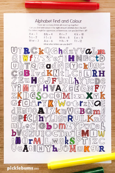 best letter activities for kindergarten shows a page filled with letters of the alphabet and multiple of each.
