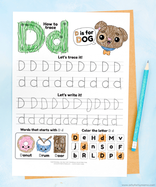 alphabet activity shows a letter D page.