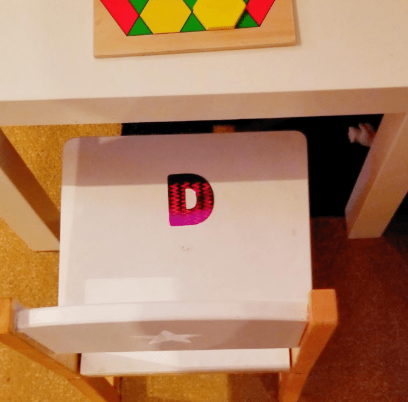 best letter activities for kindergarten shows a chair with the letter D on it.