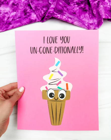 celebrations for kids shows a printable card that says I love you un-cone-ditionally.