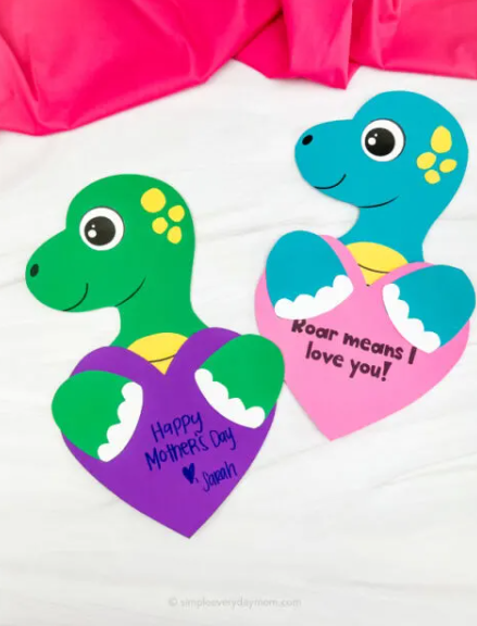 Mother's Day Gifts for Kindergarteners to Make shows a dinosaur card.
