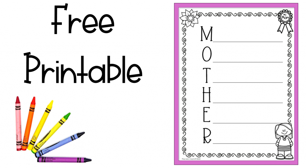 Mother's Day Gifts for Kindergarteners to Make shows a free printable button and a MOTHER acrostic poem.