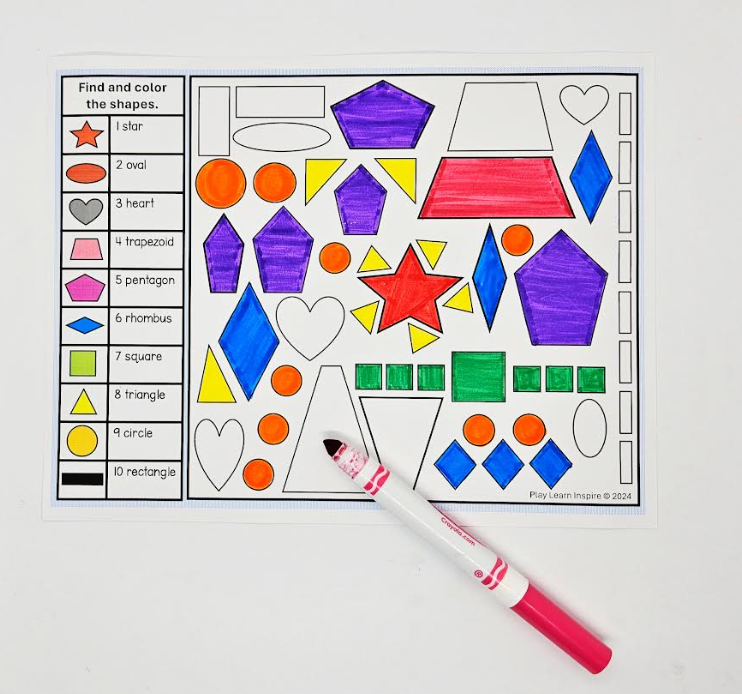 shape resource for kids shows a collage of 2d shapes with several of them colored.