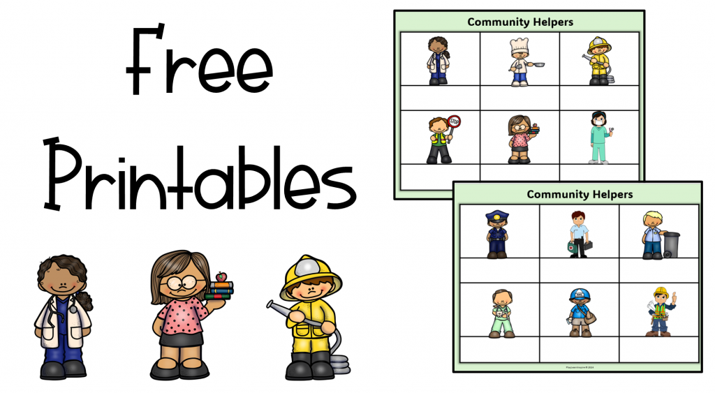 free community helpers name printables shows a free printable button.