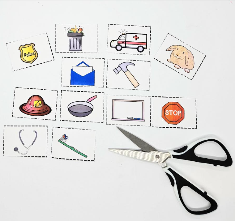 free community helpers worksheet shows some of their tools cut out.