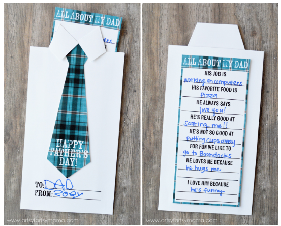 Free Printable Fathers Day Gifts shows a fathers day all about Dad card.