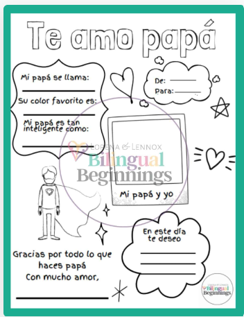 Free Printable Fathers Day Gifts shows a fathers day card written in spanish.