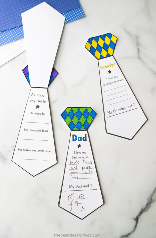 gifts for Dad shows three printable ties that have fun facts about Dad written on them.