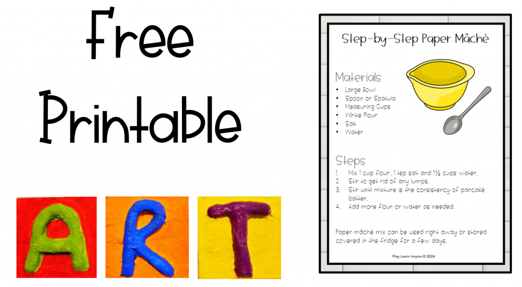 paper mache art for kindergarten shows a button for a free printable.