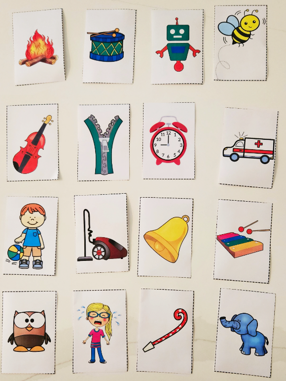 listening activity shows sixteen cards with images that make sound.