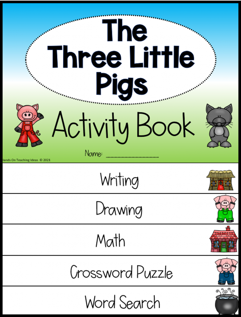 free 3 little pigs activity book shows an example of what the flipbook looks like put together.