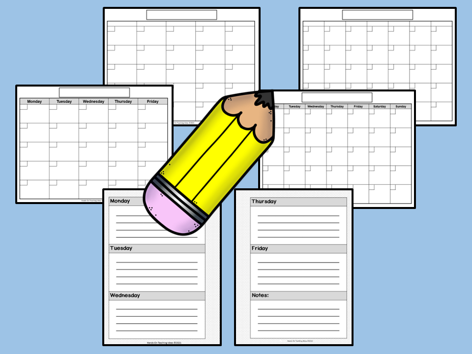 student agenda shows an image of the six planners included in the resource.