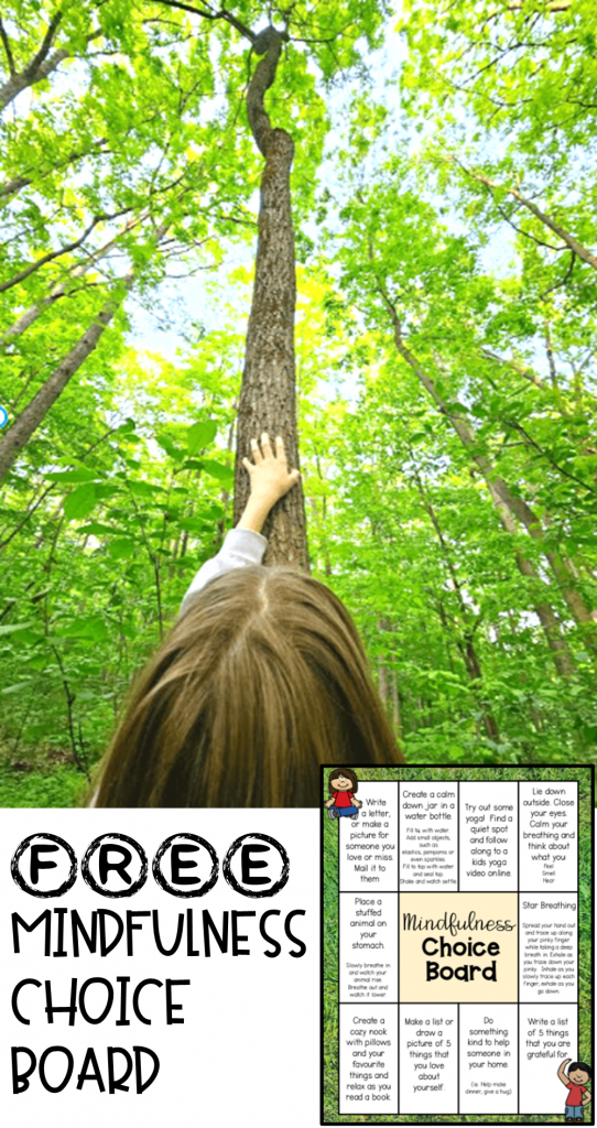 free mindfulness activities choice board shows a pinterest pin.