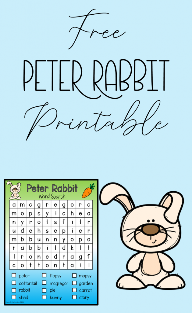 free peter rabbit printable activity shows a pinterest pin.
