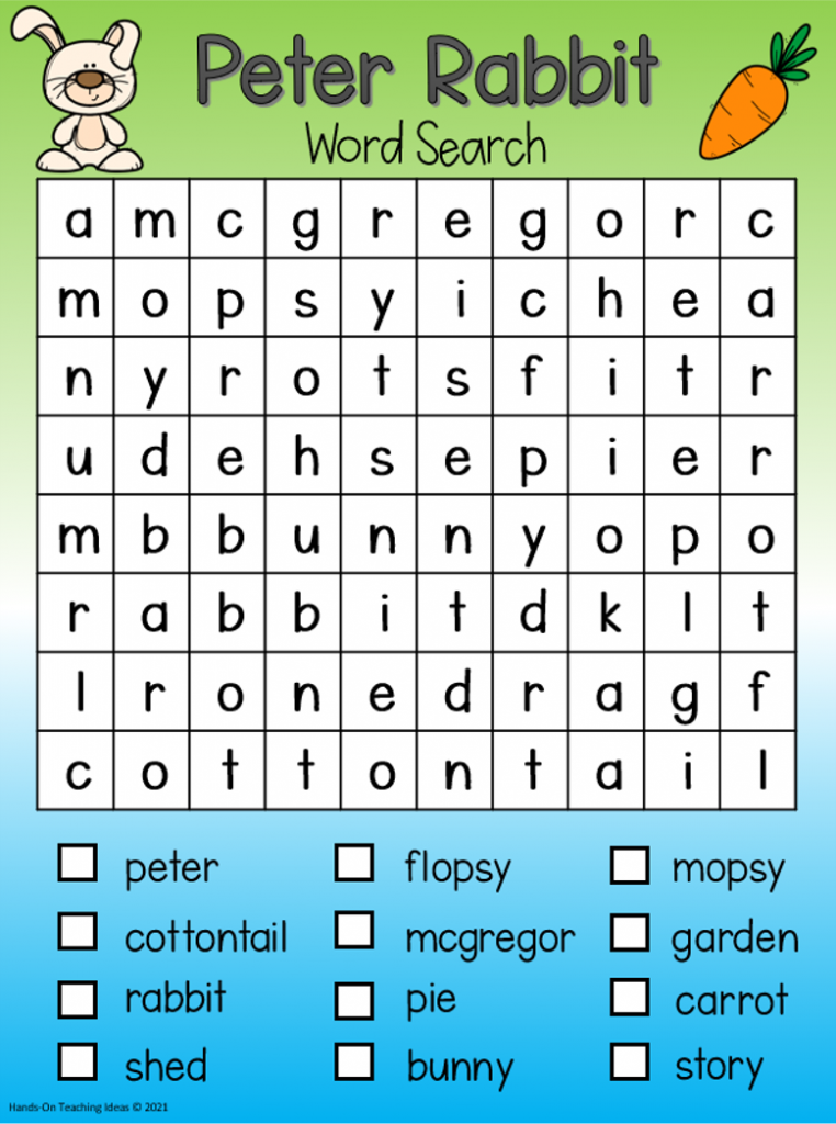 free peter rabbit printable activity shows the color word search.