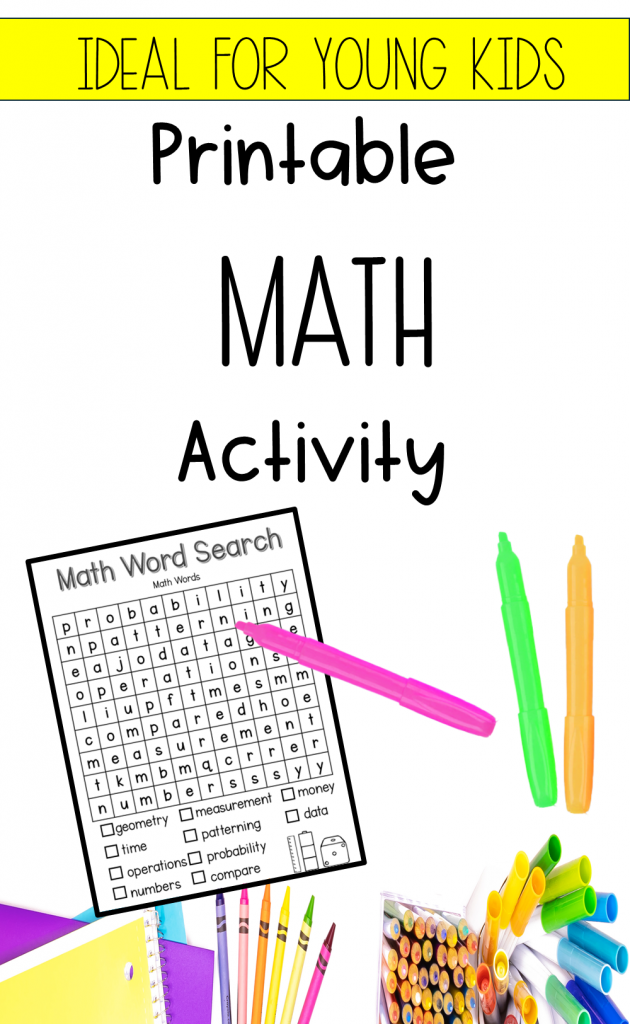 free math wordsearch printable shows a pinterest pin.
