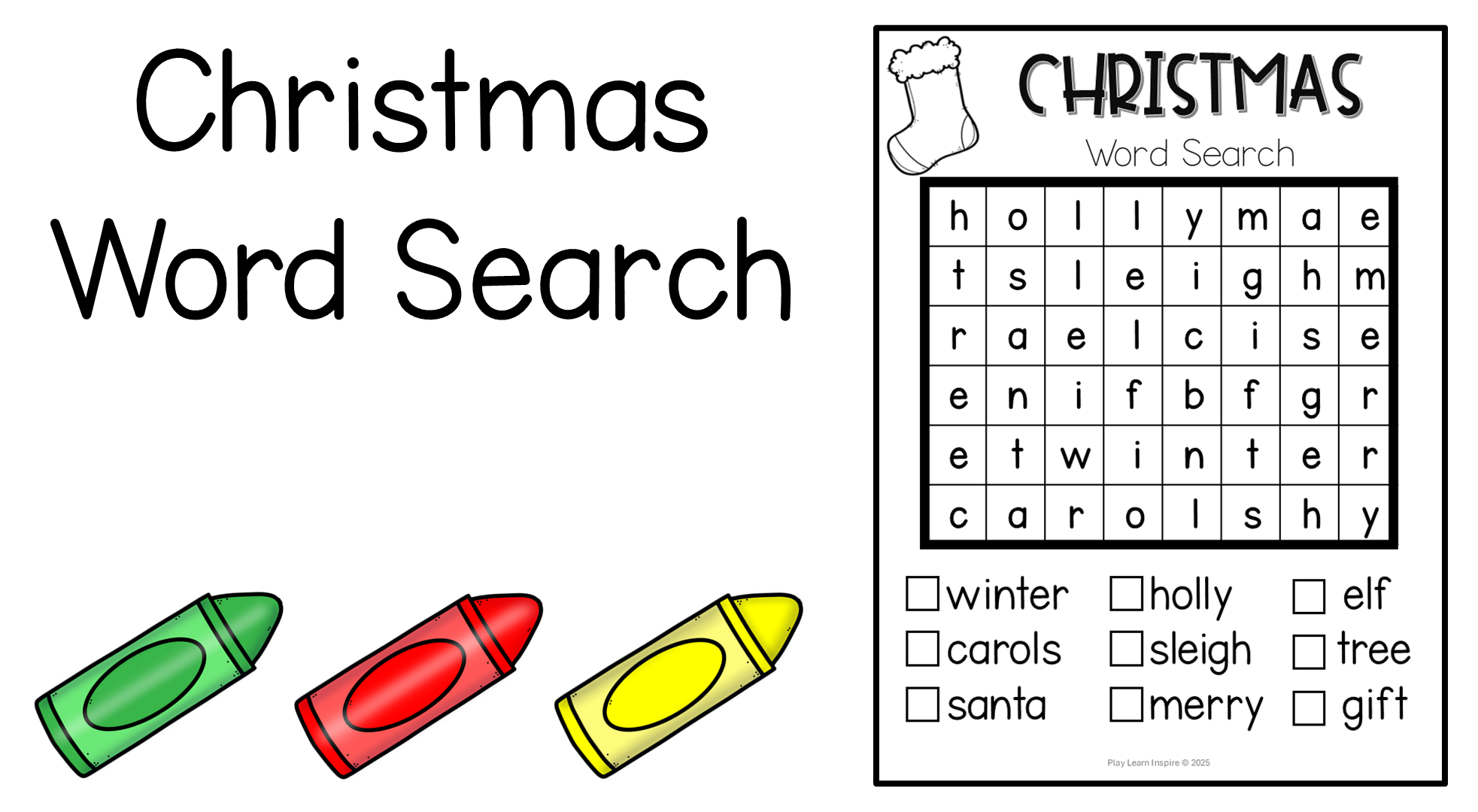 Free Christmas Word Search for Young Kids