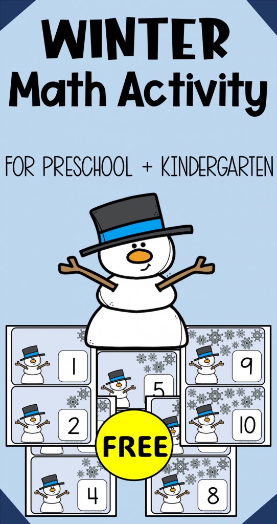 free winter math activity shows a pinterest pin.