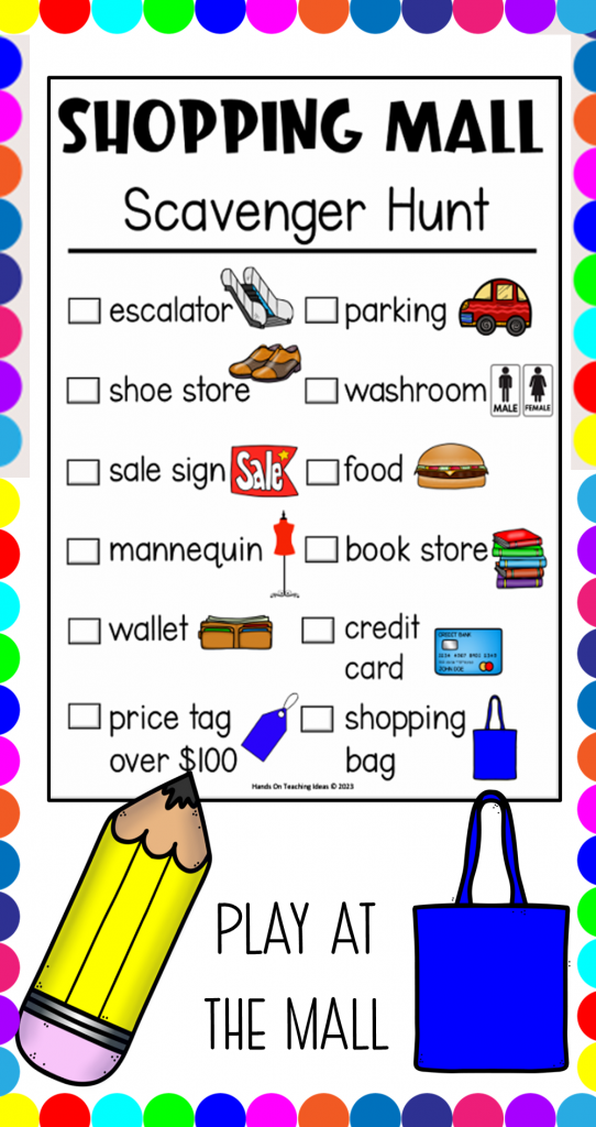 printable shopping mall scavenger hunt shows a pinterest pin.